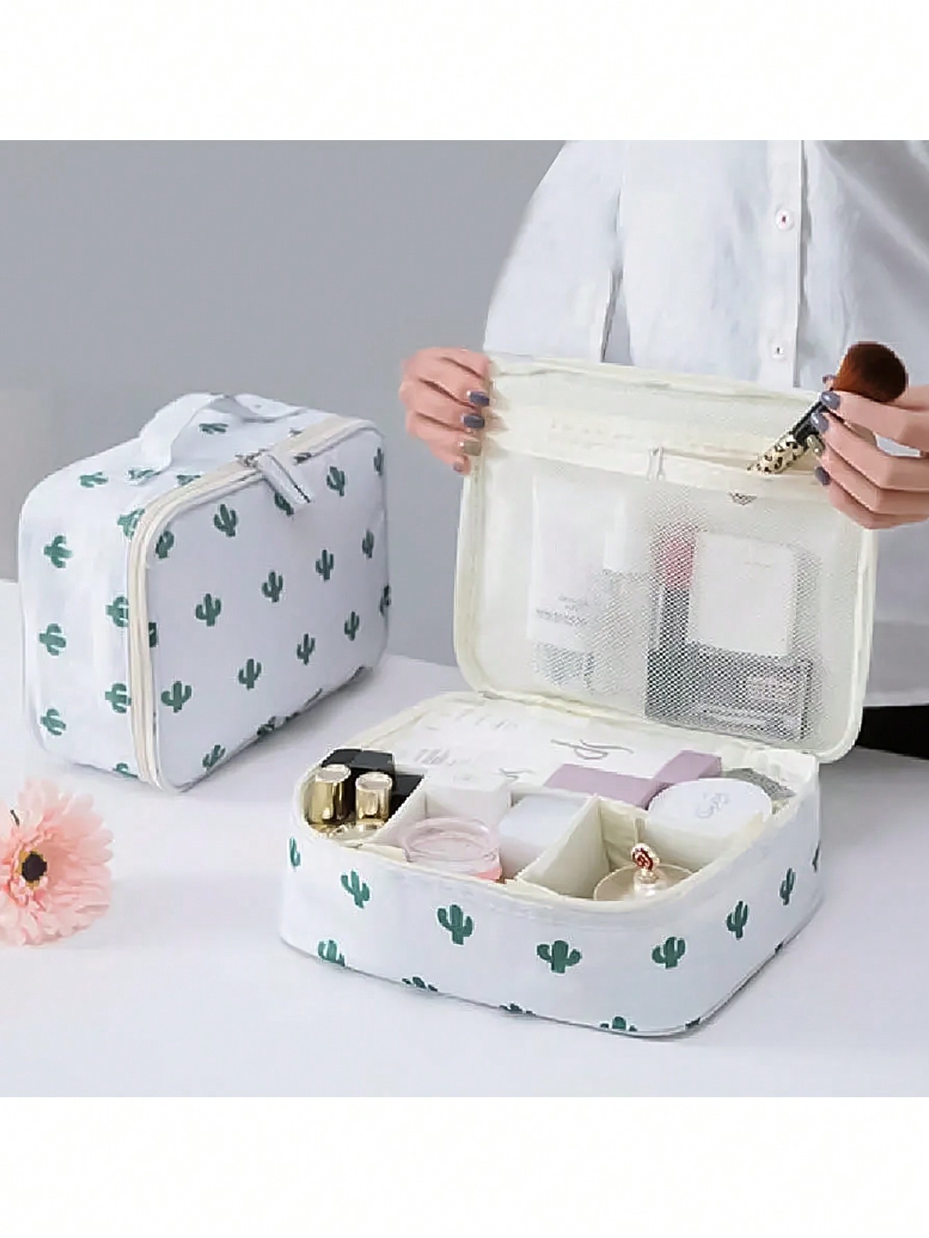 Beauty Makeup Case - 1 Adet Kaktüs Baskılı Su Geçirmez